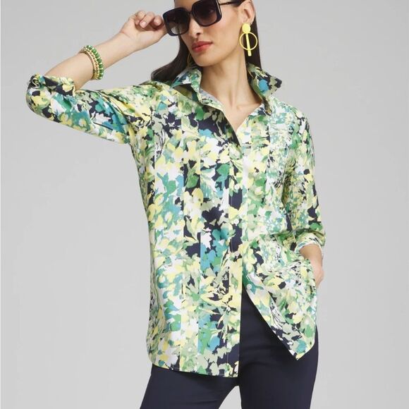 Chico's Tops - Chico’s No Iron Stretch Floral 3/4 Sleeve Tunic Size 16